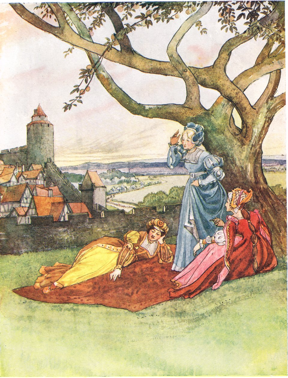 Les Trois Princesses, illustration från "A Picture Song Book", 1910 av George, 9th Earl of Carlisle Howard