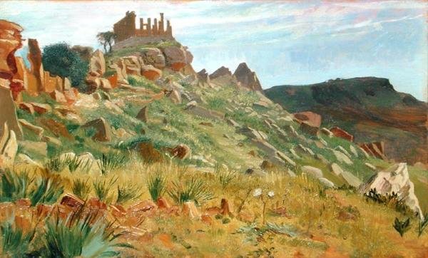 Juno Lacinas tempel, Agrigento, Sicilien (olja på panel) av George 9th Earl of Carlisle Howard