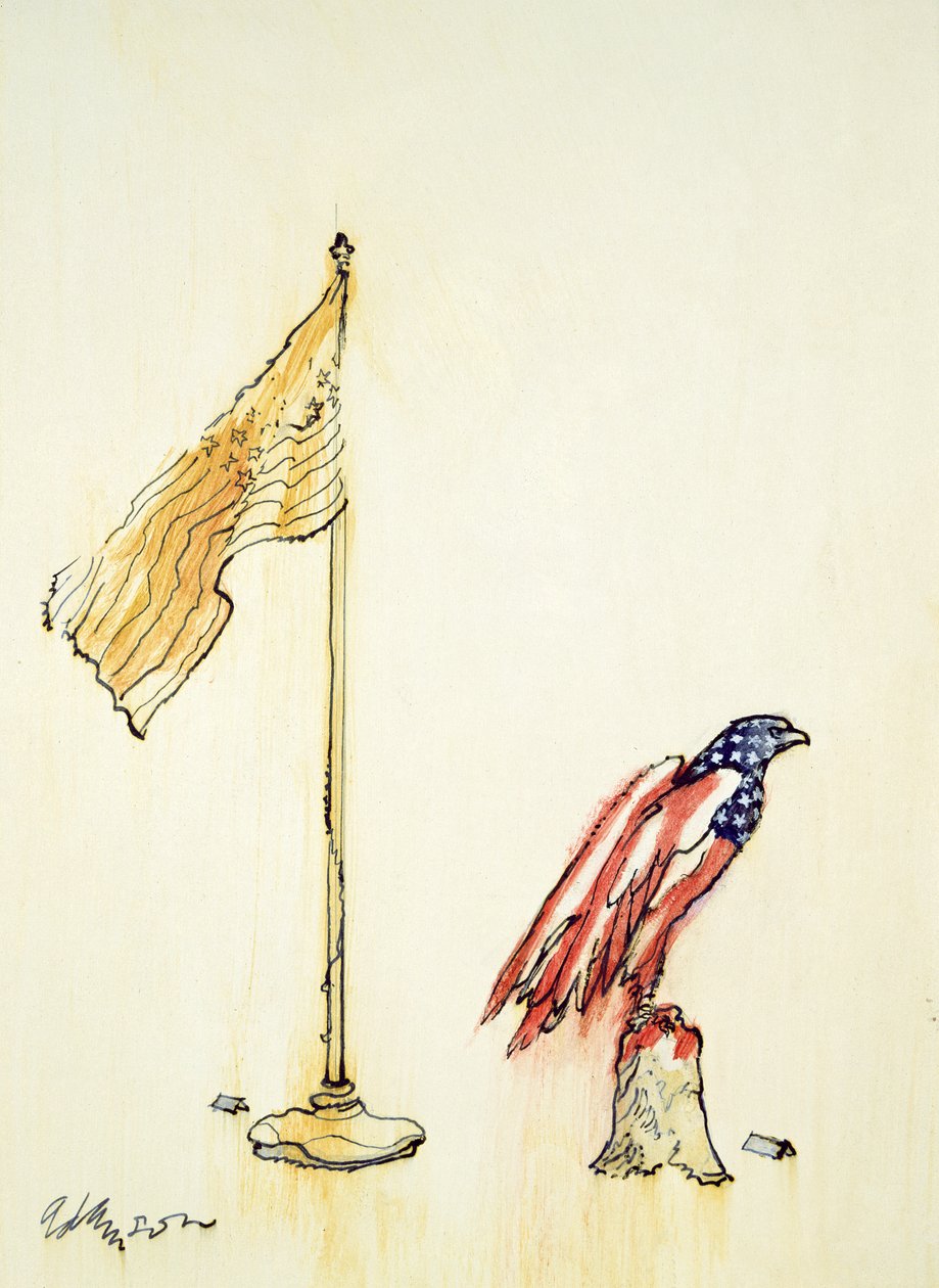 American Eagle förvärvar USA:s flaggfärgning, 1985 (penna & färgtvätt ombord) av George Adamson