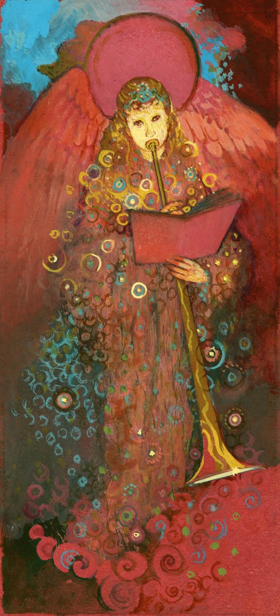 Ängel med trumpet, 1970-tal (gouache på kort) av George Adamson