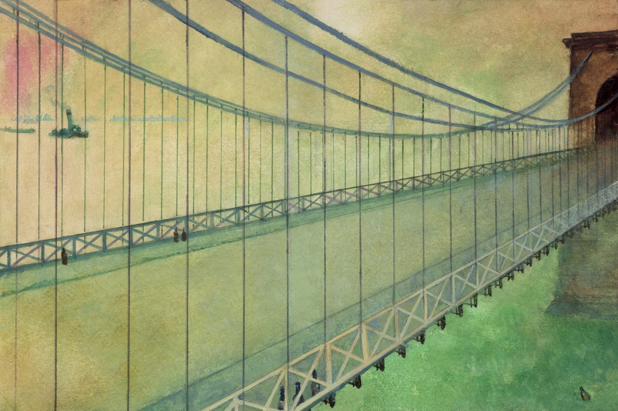 Hammersmith Bridge efter Boat Race (gouache ombord) av George Adamson