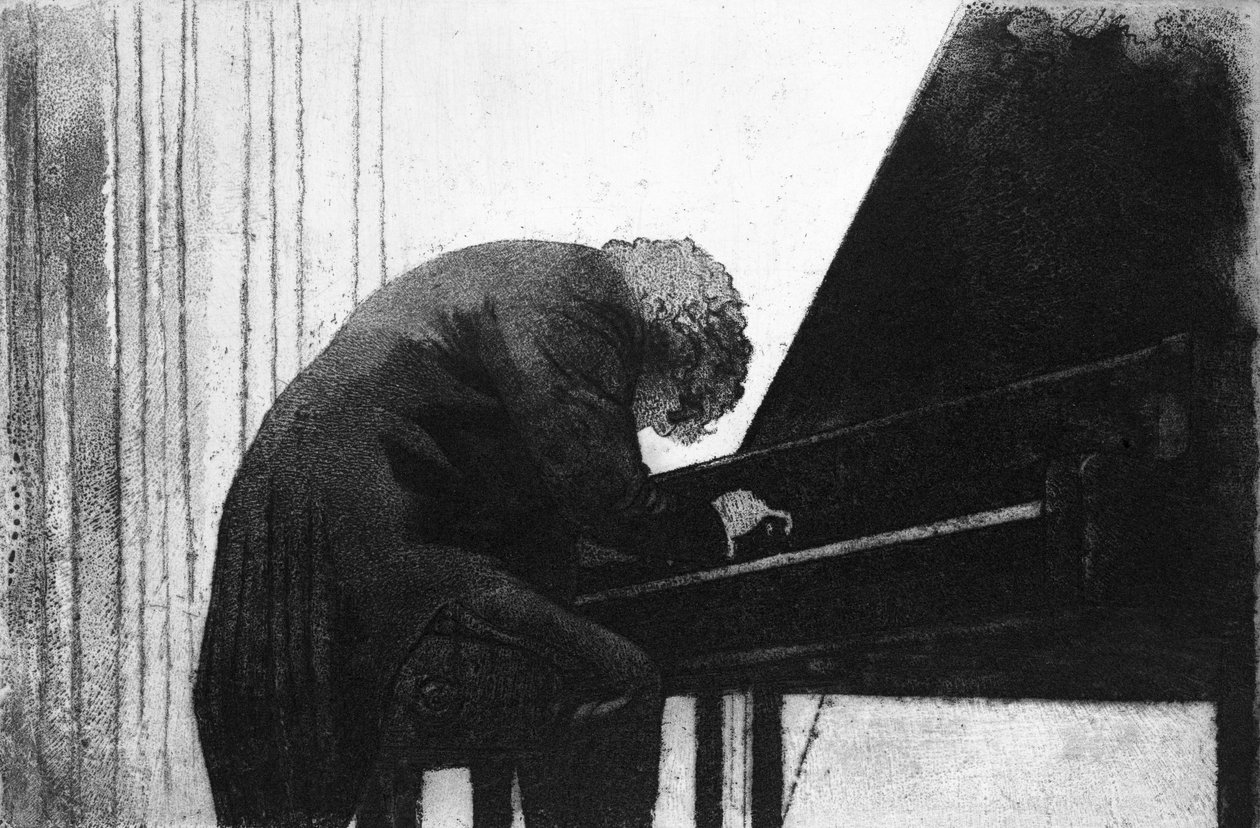 John Ogdon (1937-89) vid pianot i Great Hall, Exeter University, 1979 av George Adamson