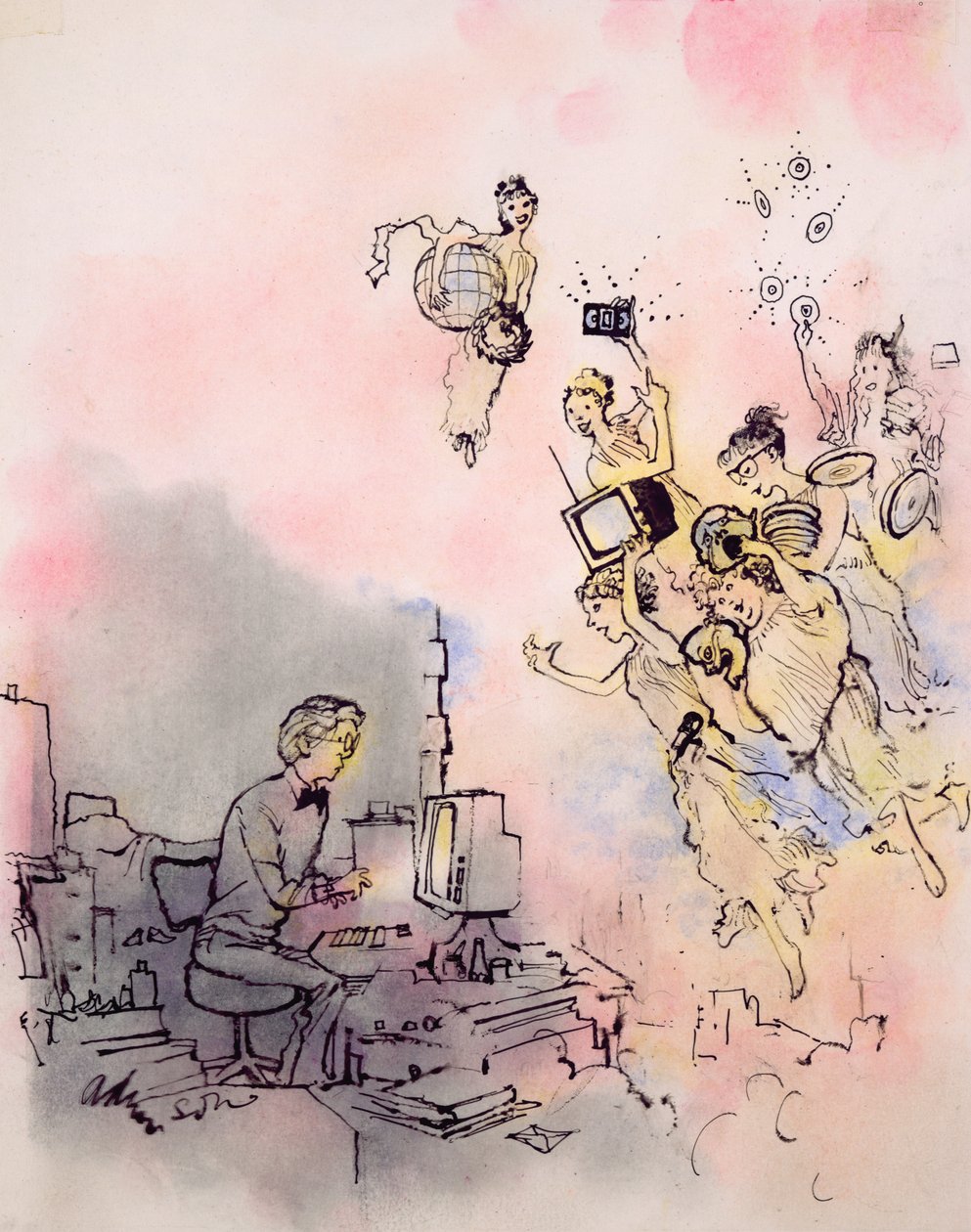 Modern Young Writer hämtar inspiration från Multimedia Muses (gouache på kort) av George Adamson