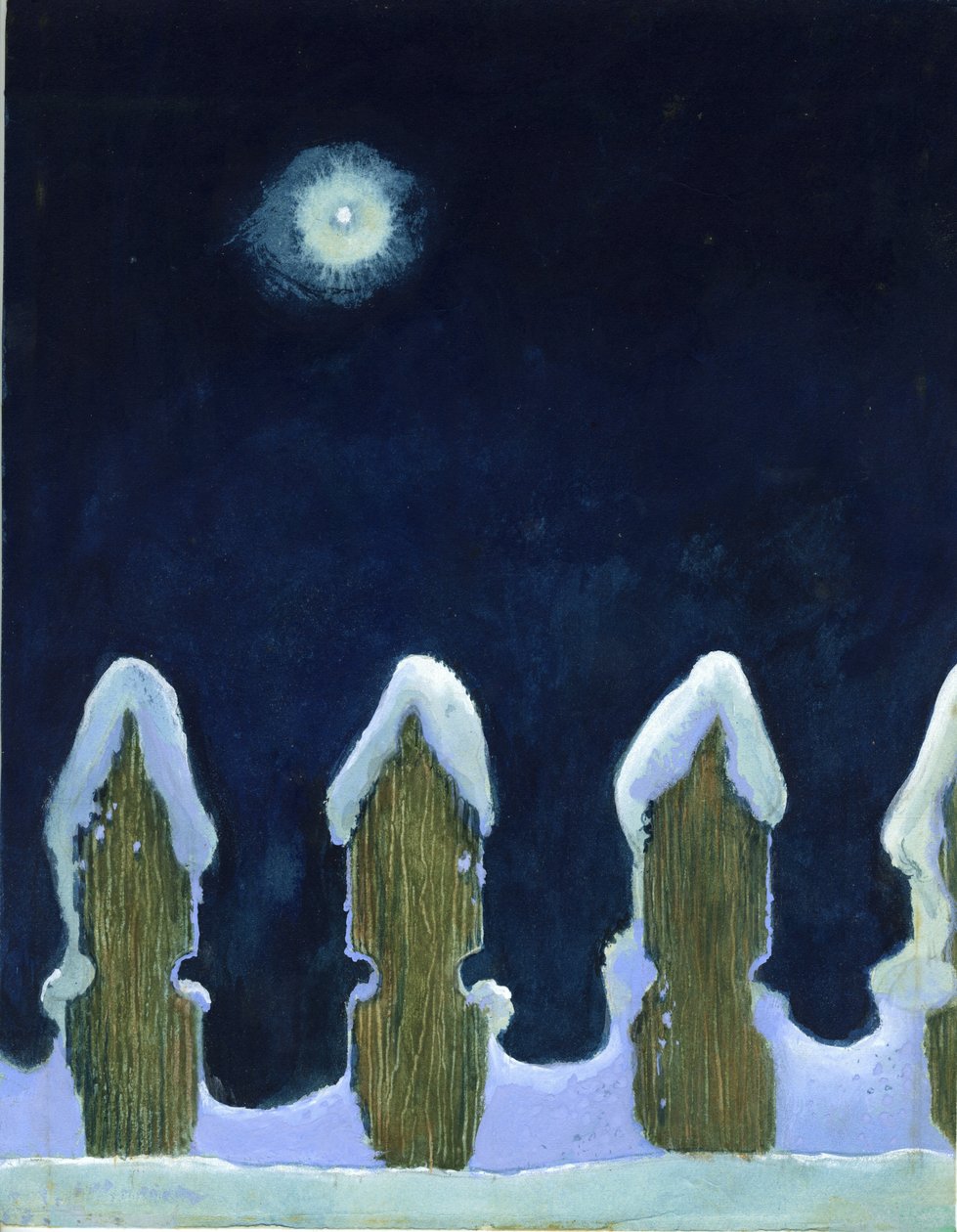 Moonlit Snowy Fence, 1970-tal av George Adamson