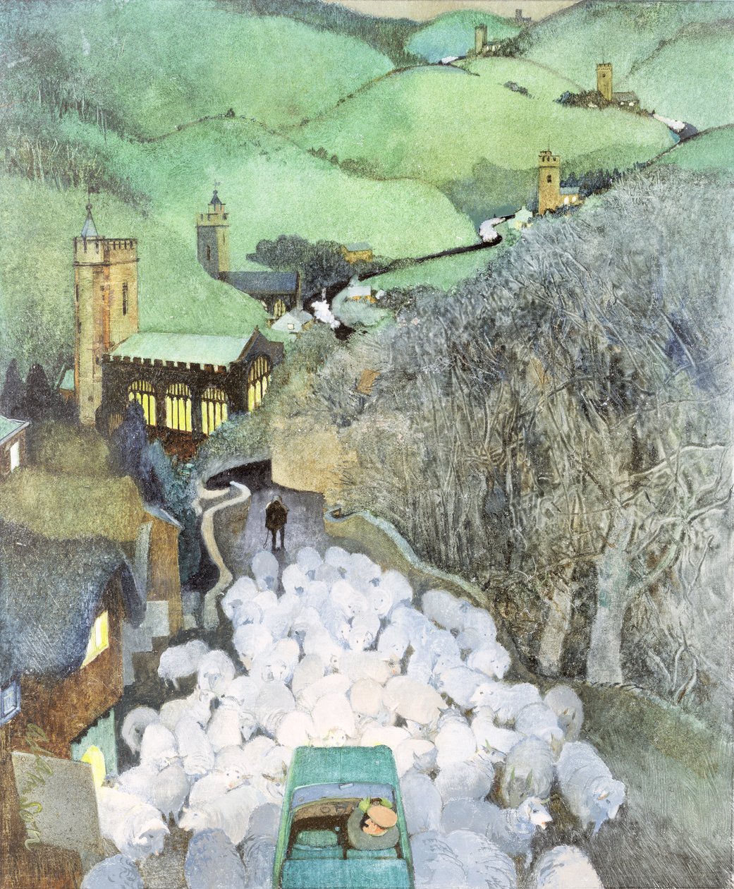 Sheep on the Road, (kommission för Punch tidningens omslag) av George Adamson