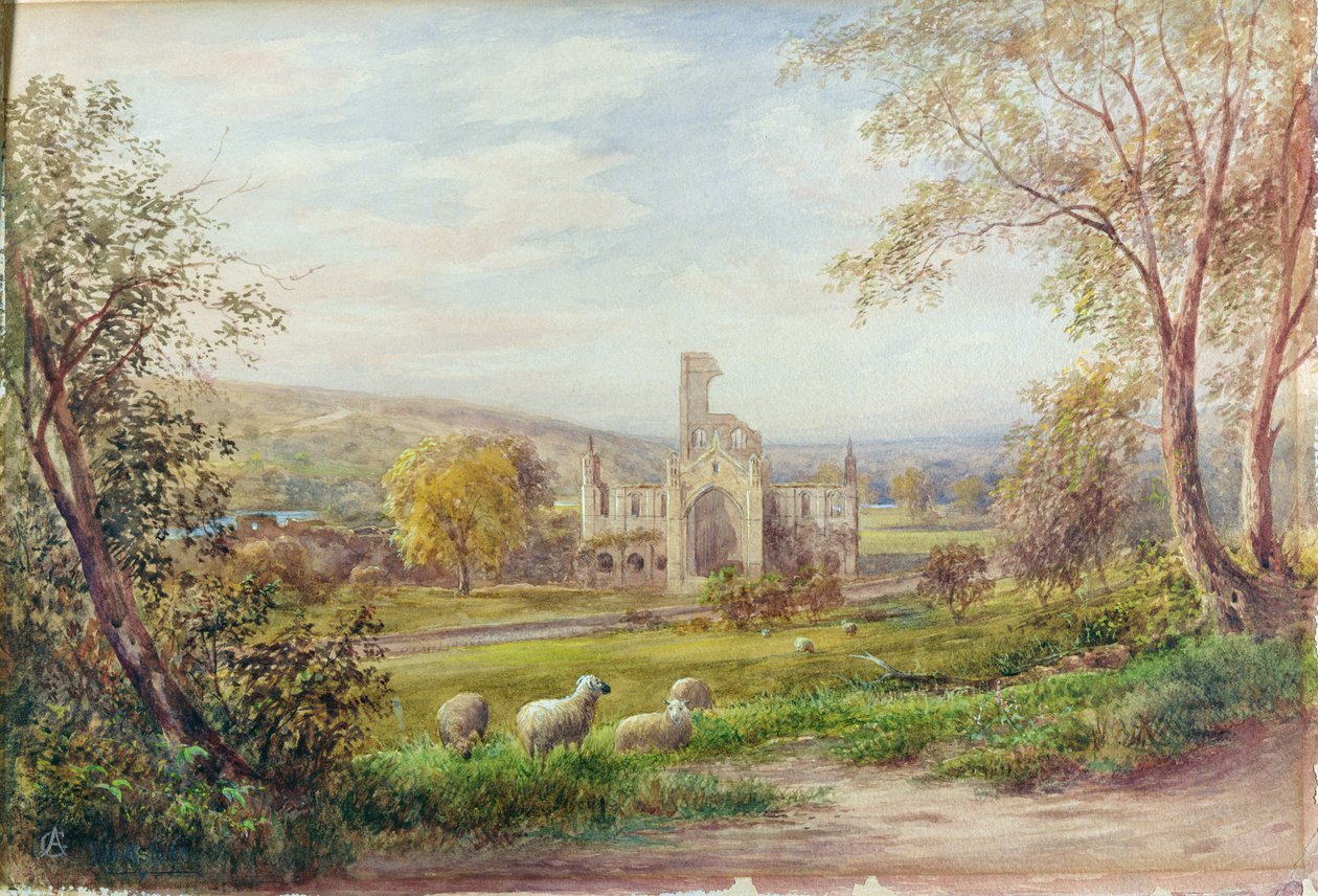 Kirkstall Abbey, Leeds (akvarell på papper) av George Alexander