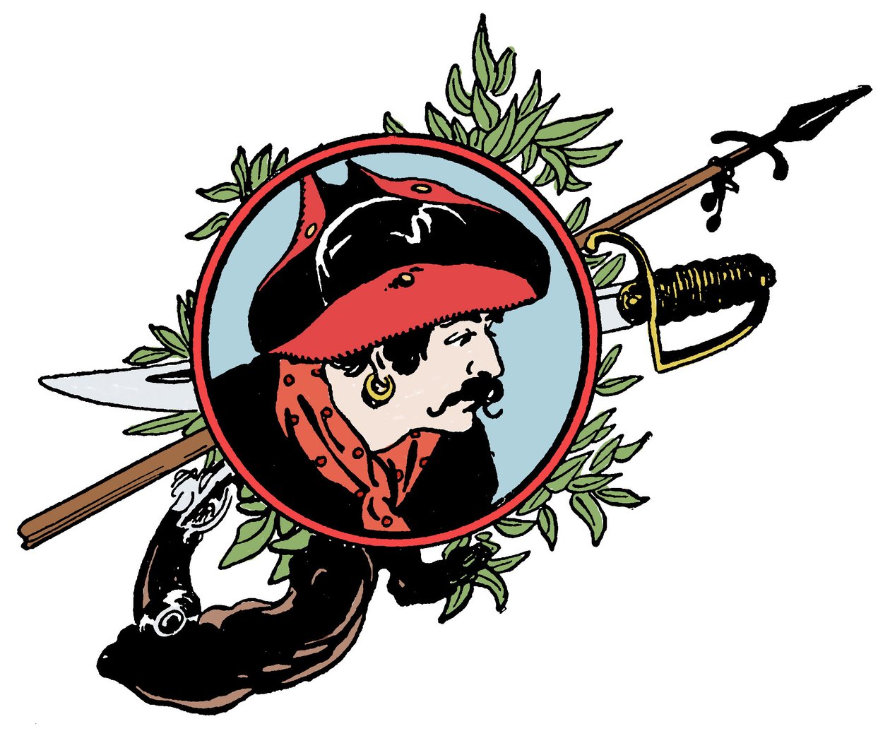 Medaljong med porträtt av pirat Illustration från "The Boy