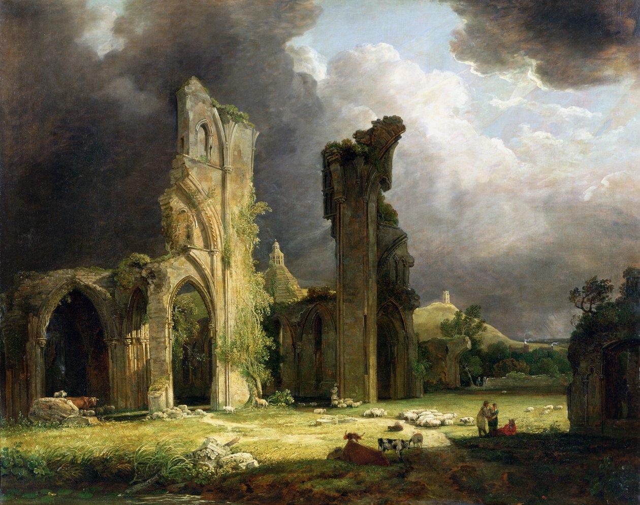 Glastonbury Abbey med Tor bortom av George Arnald
