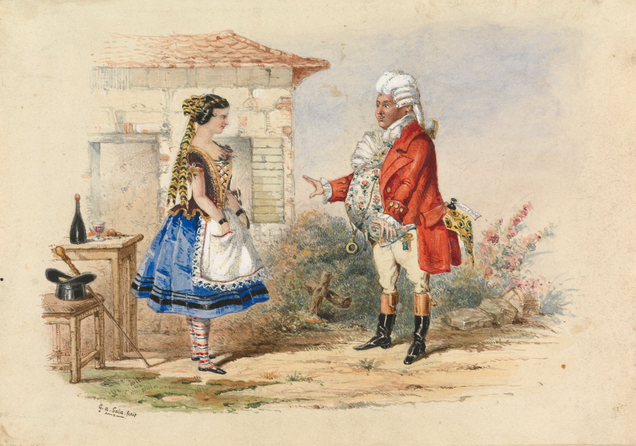 Adina och Dr. Dulcamara, scen från Donizettis L