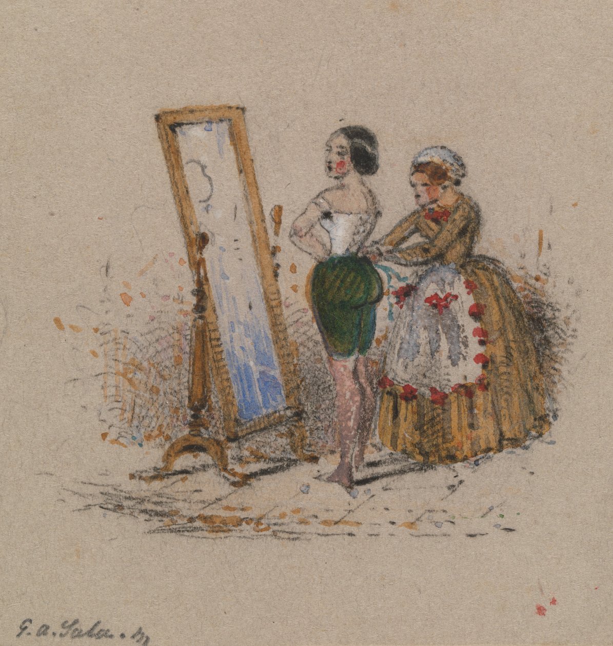 Kvinna dressing, med hembiträde av George Augustus Sala