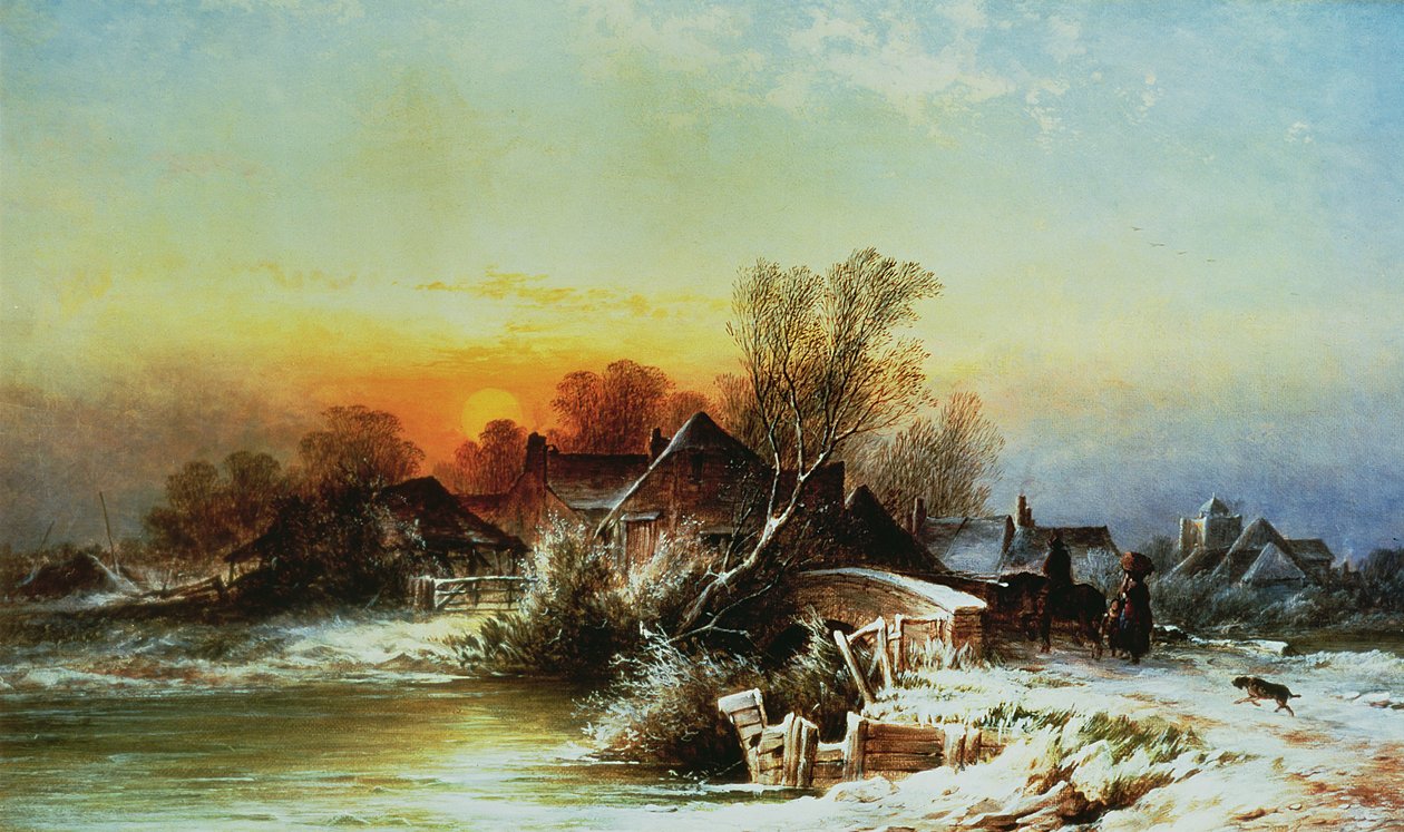 Vinterkväll på mullvad, Surrey av George Augustus Williams