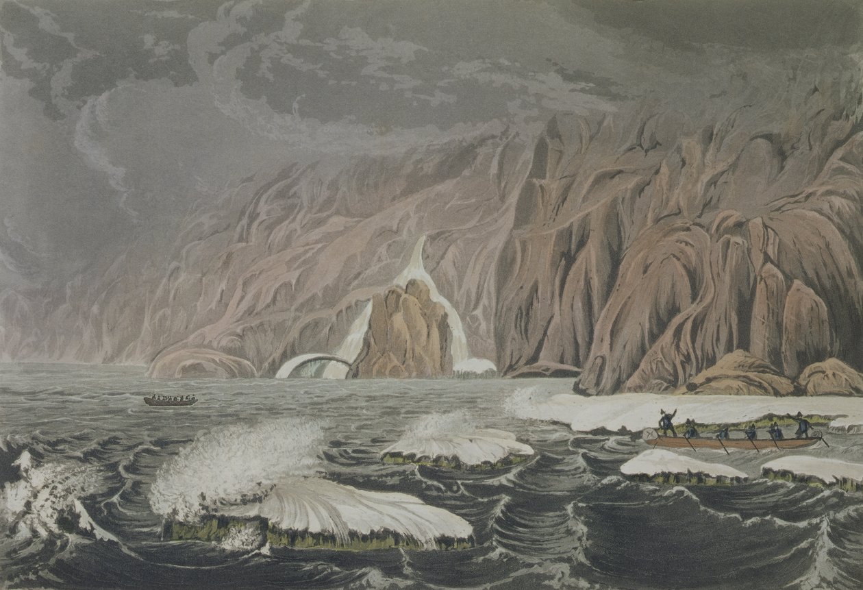 Expedition som fördubblar Cape Barrow, 25 juli 1821, från Berättelsen om en resa till polarhavets stränder under åren 1819-22 av Sir John Franklin (1786-1847) graverad av Edward Finden (1791-1857) pu av George Back