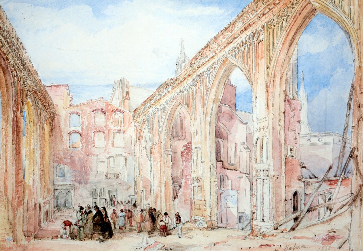 Rester av underhuset efter branden i november 1834 av George Balmer