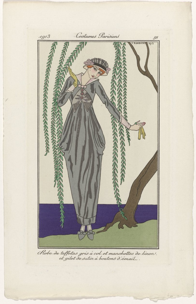 Journal des Dames et des Modes, Costumes Parisiens, 1913, nr 91: Klänning i taft (...) av George Barbier