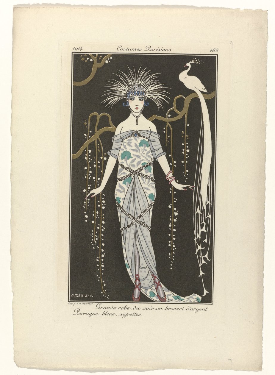Journal des Dames et des Modes, Costumes Parisiens, 1914, nr 168: Stor aftonklänning (...) av George Barbier