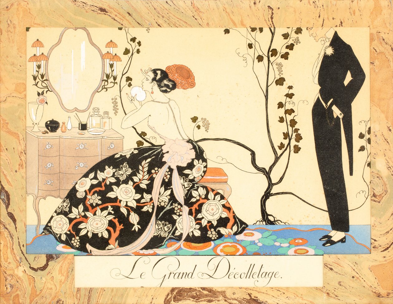 Le Grand Décolletage, från Le Bonheur du Jour eller, Les Graces à la Mode, 1924. av George Barbier