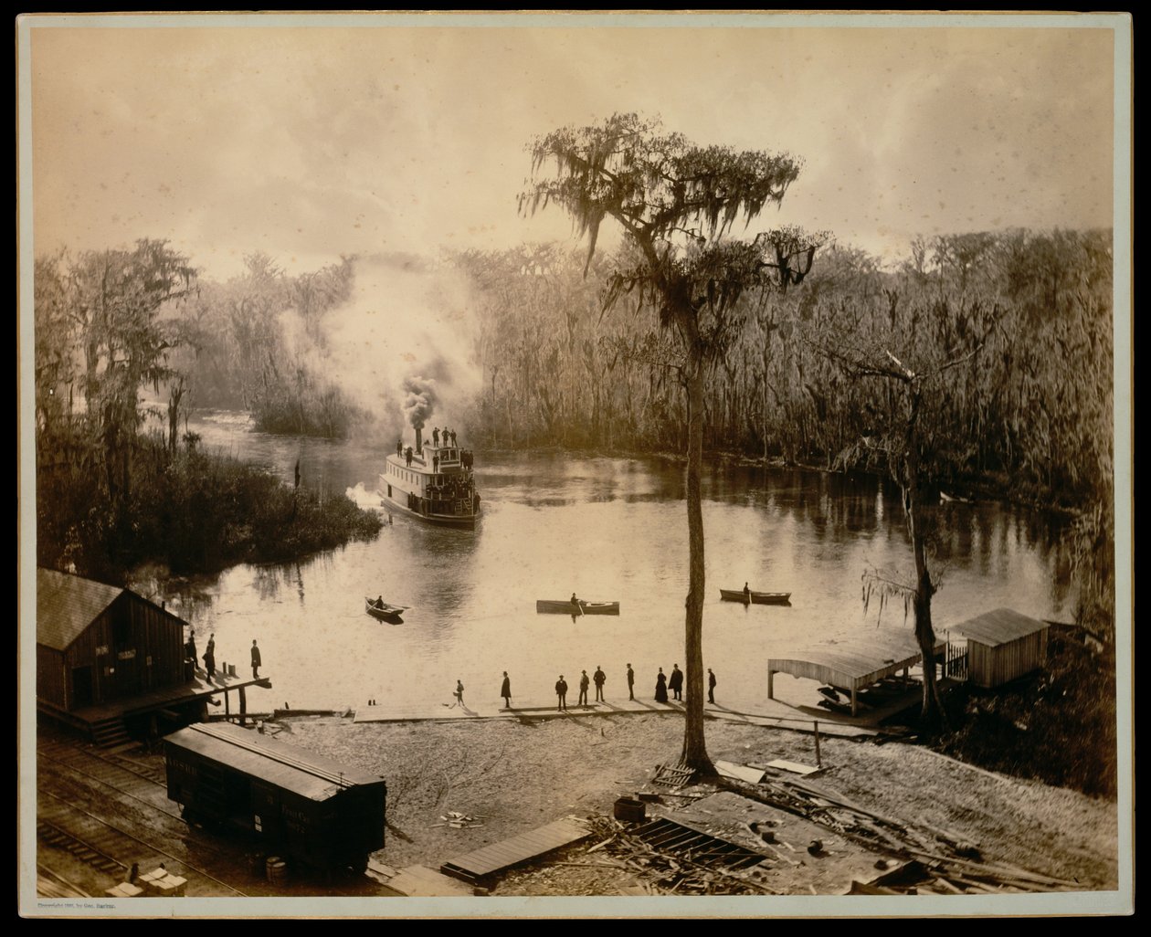 [Akterhjulångare anländer till Silver Springs, Florida, efter en nattlig färd uppför floderna St. Johns, Oklawaha och Silver] av George Barker