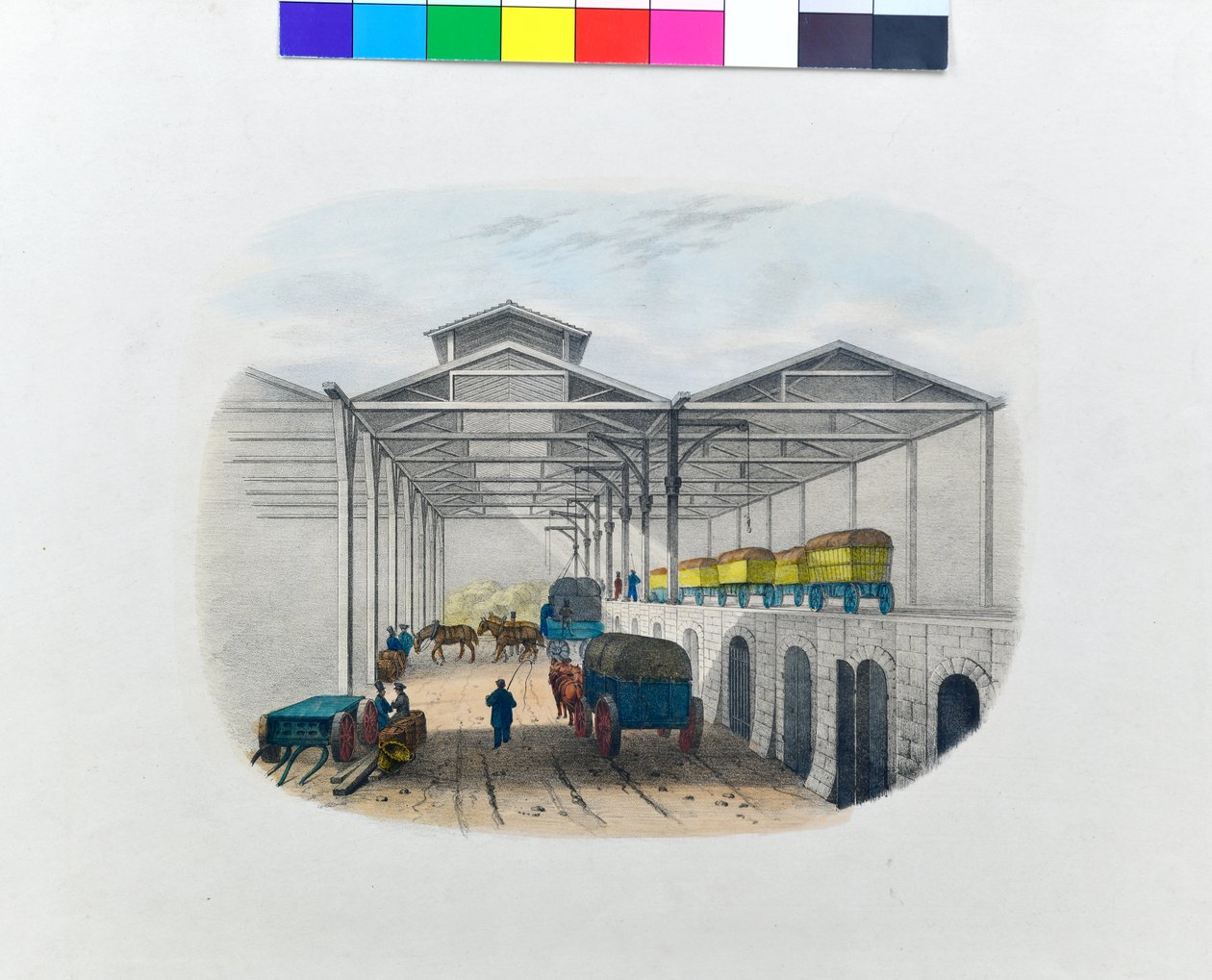 Vy över godsmottagningsdepån, ca 1830 (litografi på papper) av George Barnard