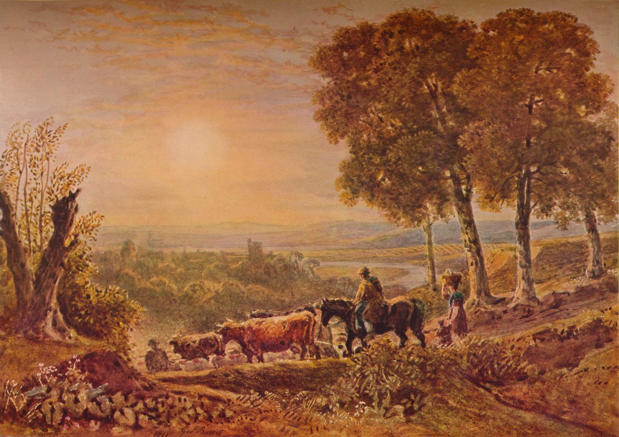 "Solnedgång med boskap", 1841. av George Barret the Younger