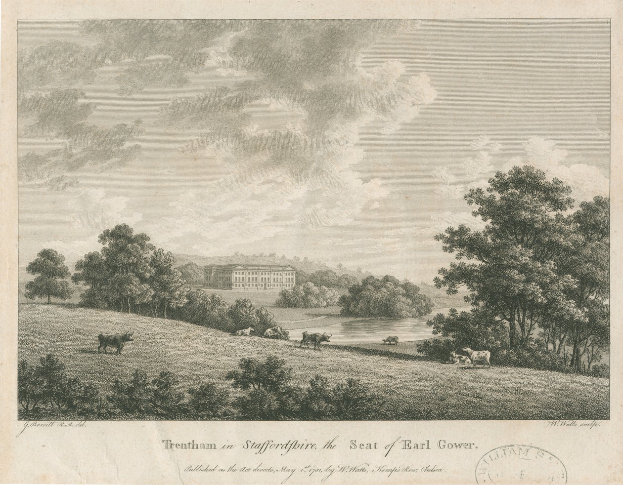 Trentham Hall: gravyr, nd [c 1781] (tryck) av George Barrett