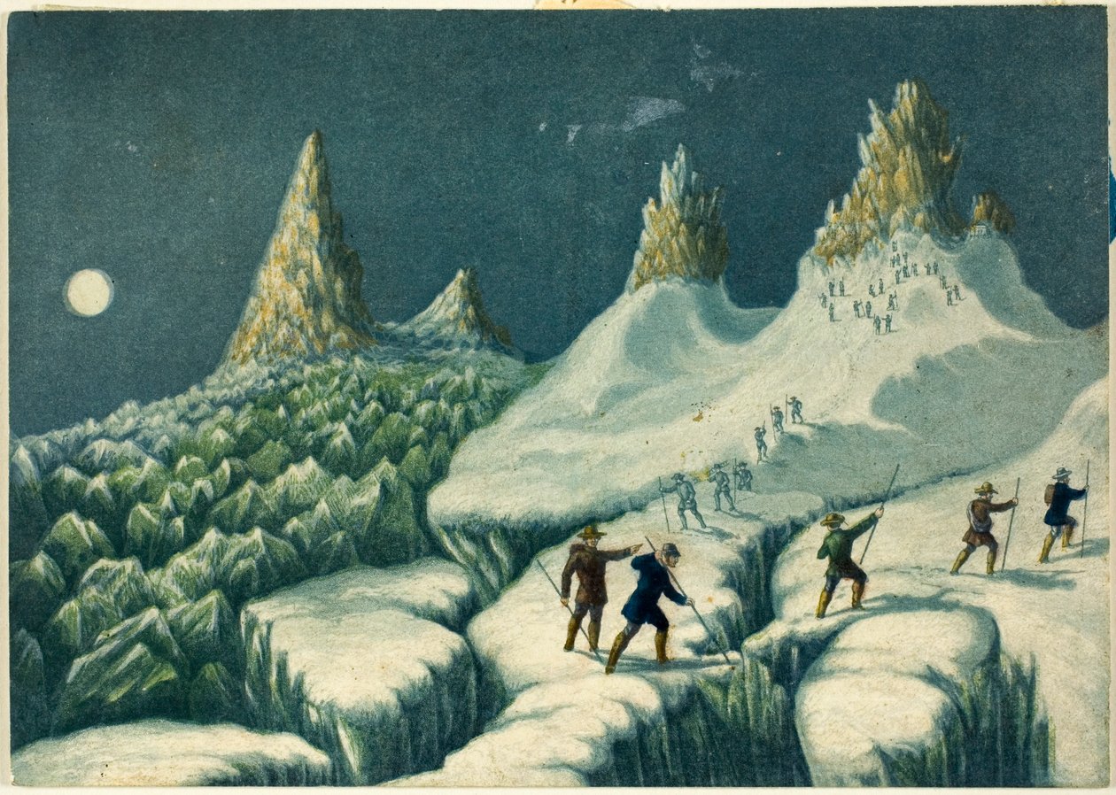 Avfärd från Grands Mulets, ur "Bestigningen av Mont Blanc" av George Baxter