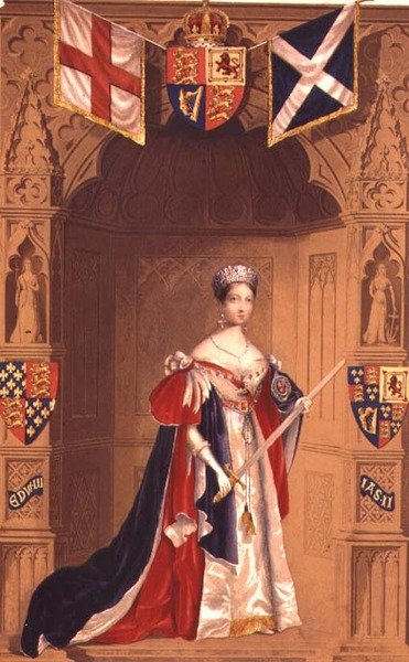 Drottning Victoria i ett strumpeband (litho i färg) av George Baxter