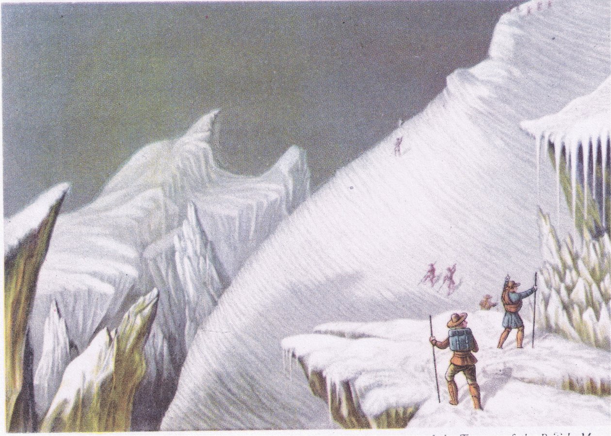 Stages in the bestigning av Mont Blanc, från British Adventure publicerad av Collins, 1947 av George Baxter