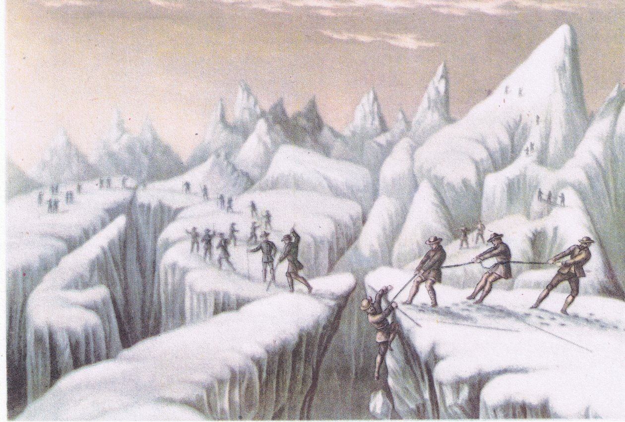 Stages in the bestigning av Mont Blanc, från British Adventure publicerad av Collins, 1947 av George Baxter