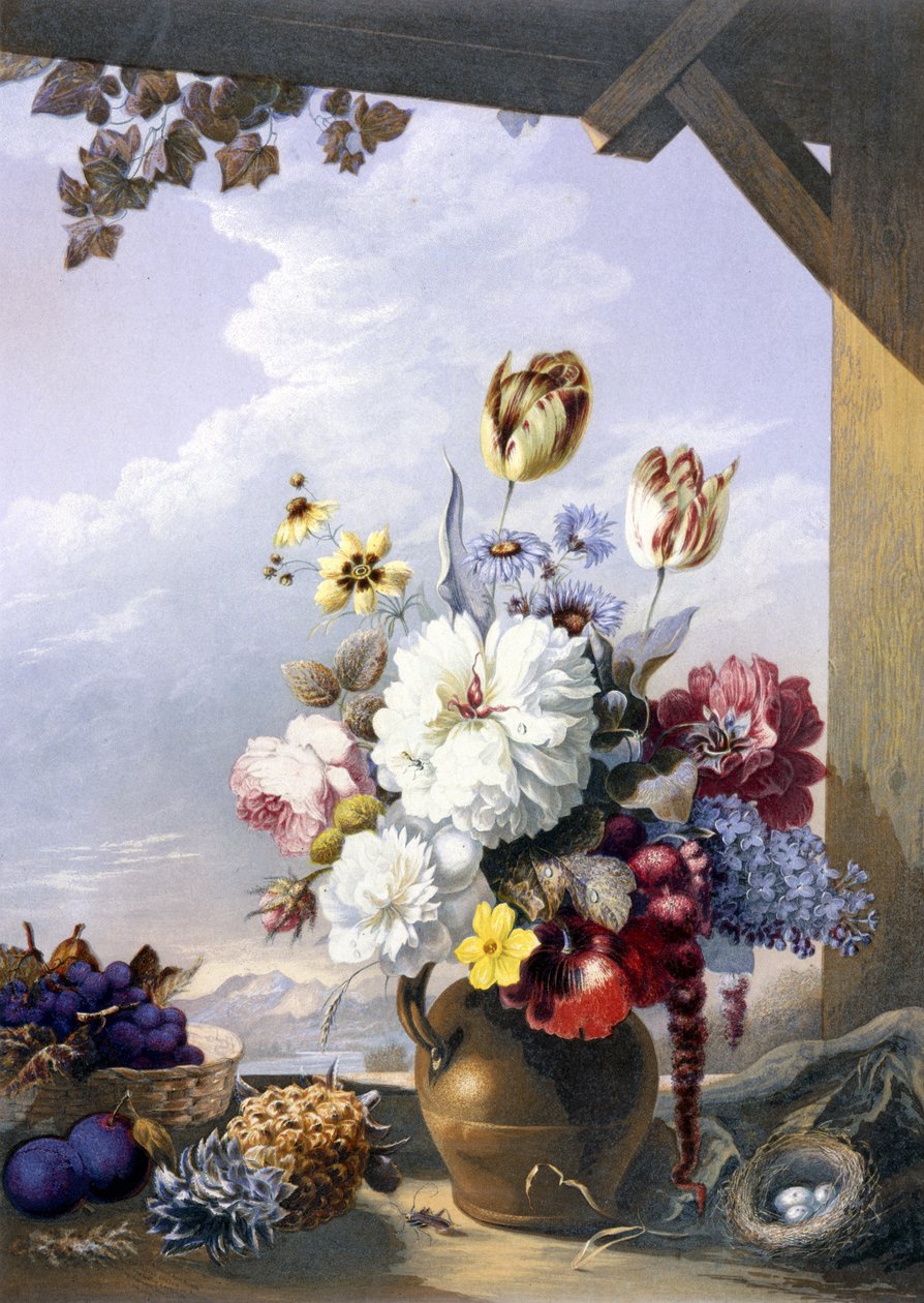 The Gardeners Shed, efter en målning av J. Bartholomew, 1856 (tryck i oljefärger) av George Baxter