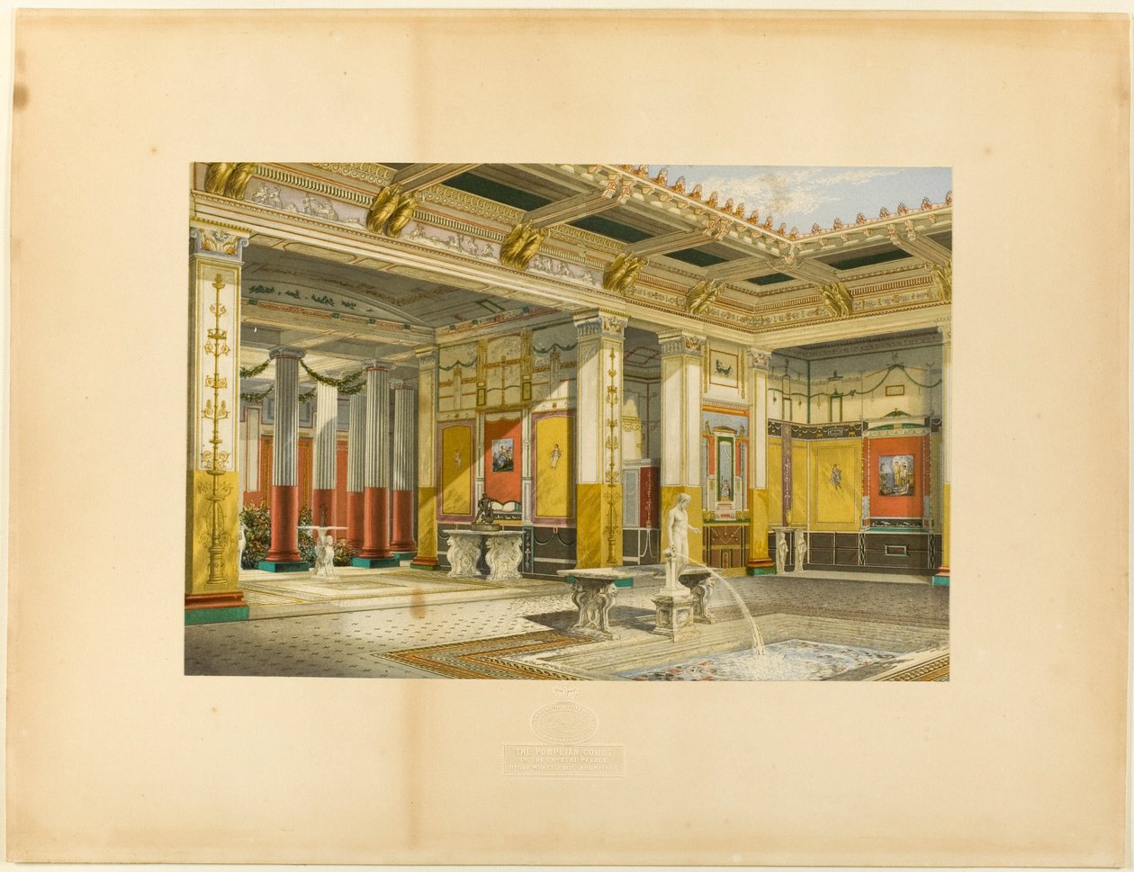 Den pompejanska gården i Crystal Palace. Digby Wyatt, Esq., arkitekt av George Baxter