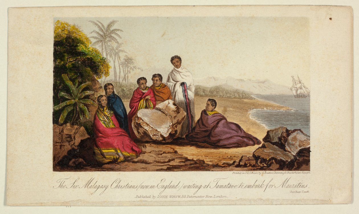 De sex malagassiska kristna (nu i England) som väntar i Tamatave på att gå ombord till Mauritius av George Baxter