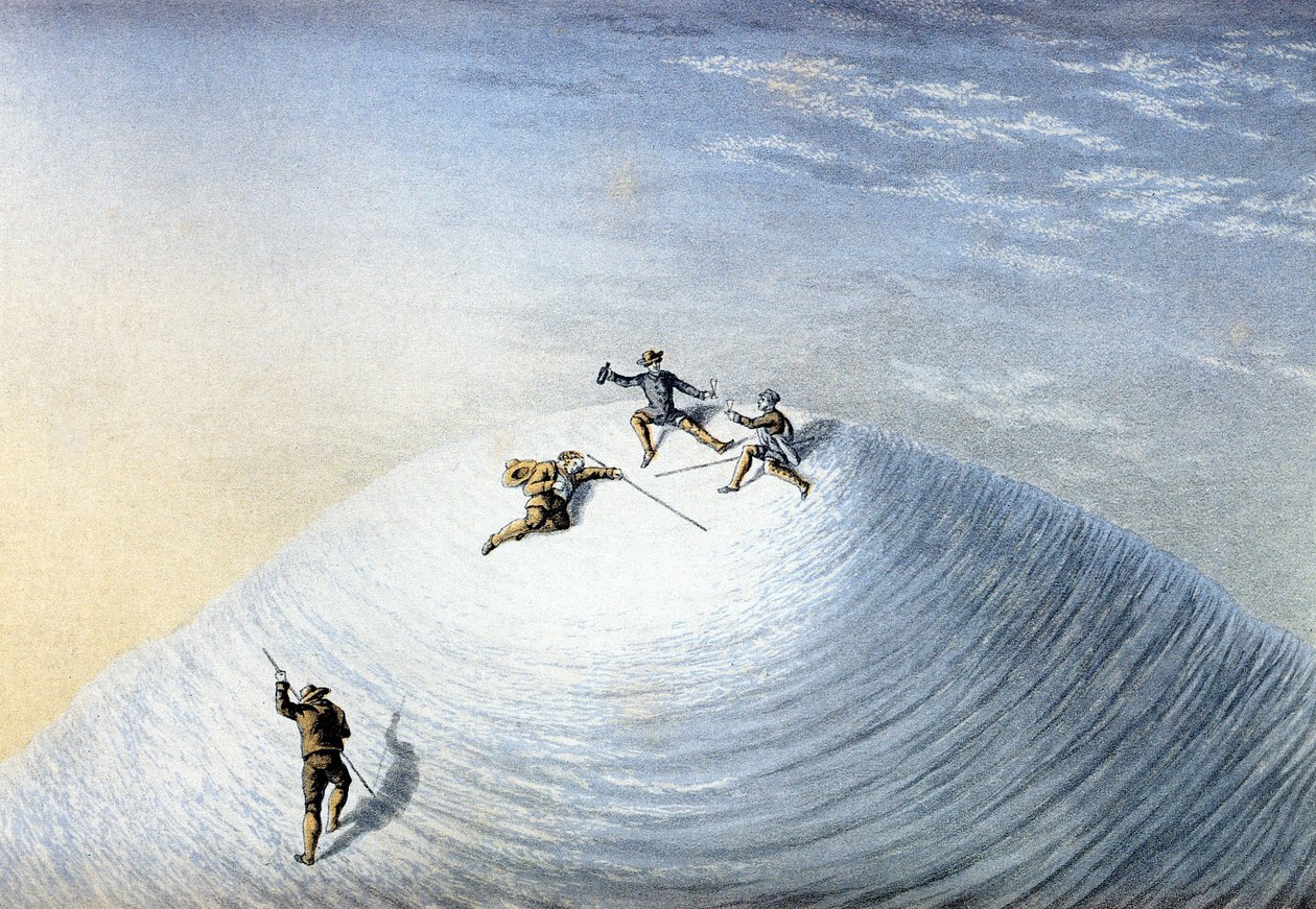 Albert Smiths bestigning av Mount Blanc 1851 (kolorerad gravyr) av George Baxter