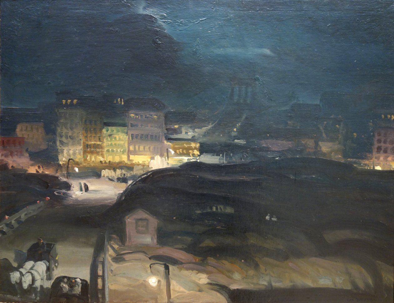 Närmar sig bron på natten av George Bellows