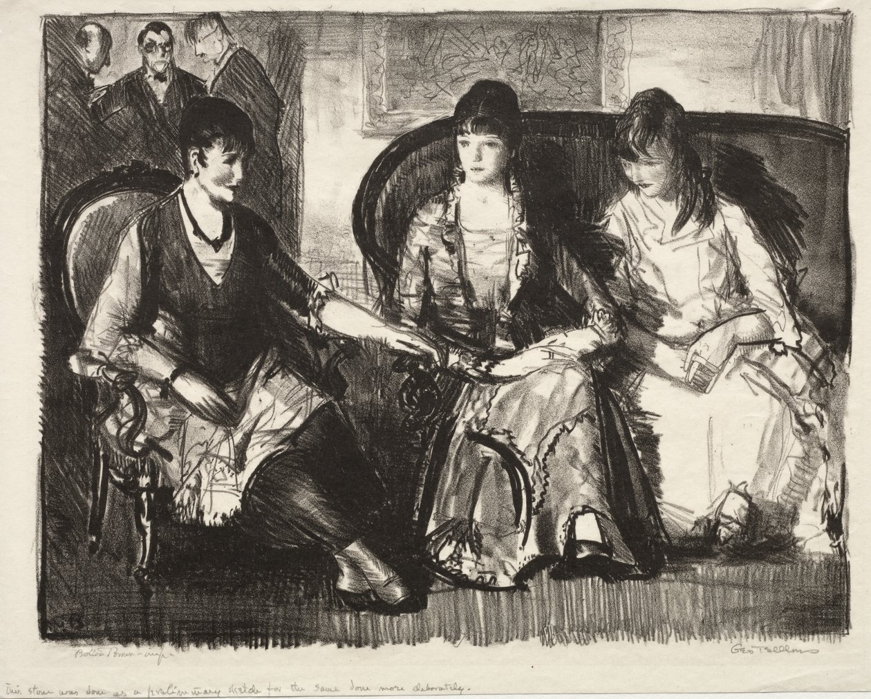 Elsie, Emma och Marjorie, Första stenen av George Bellows