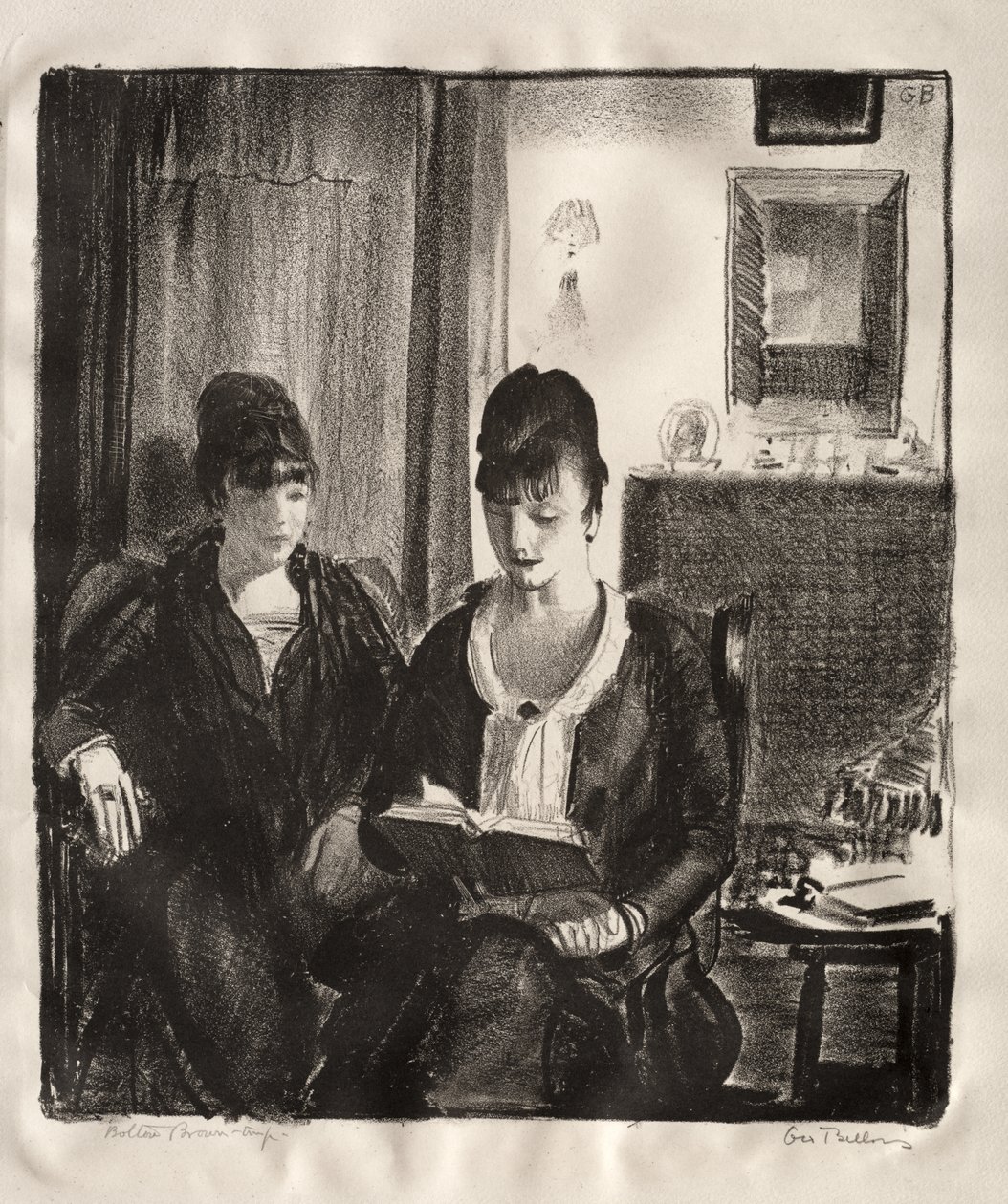 Elsie läser för Emma, andra stenen av George Bellows
