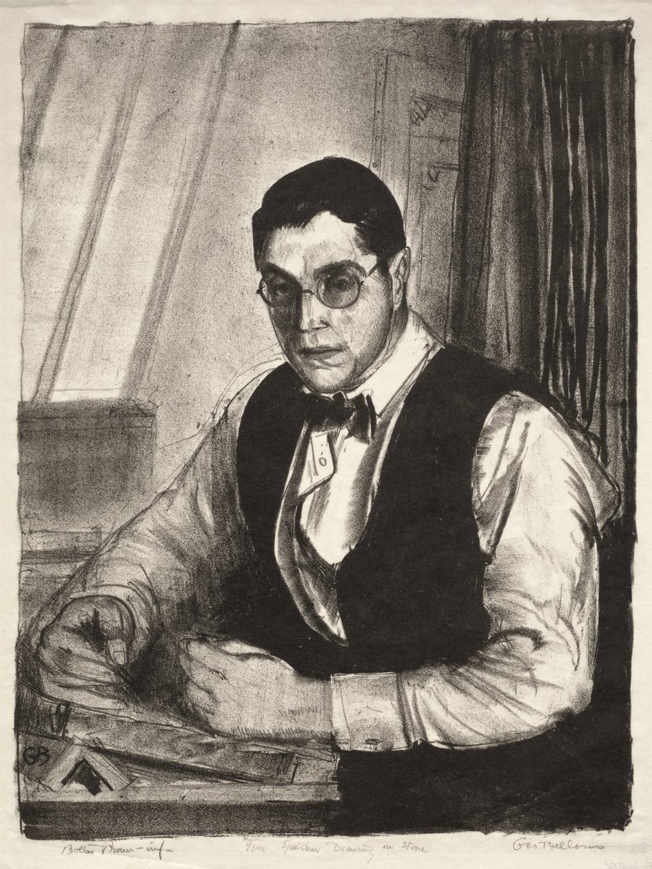 Gene Speicher tecknar på en sten av George Bellows