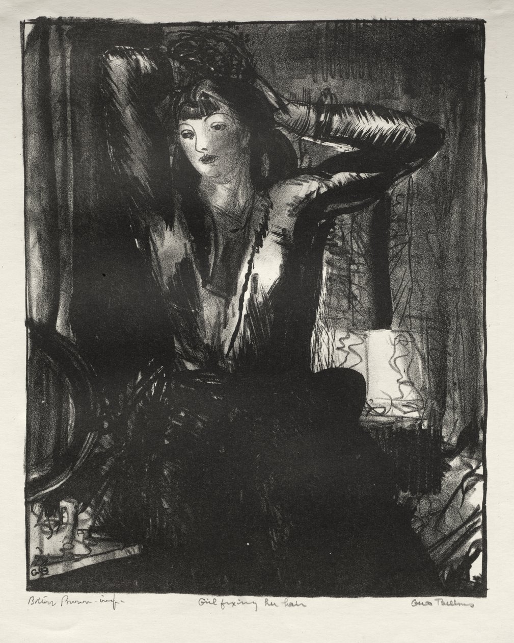 Flicka som ordnar sitt hår av George Bellows