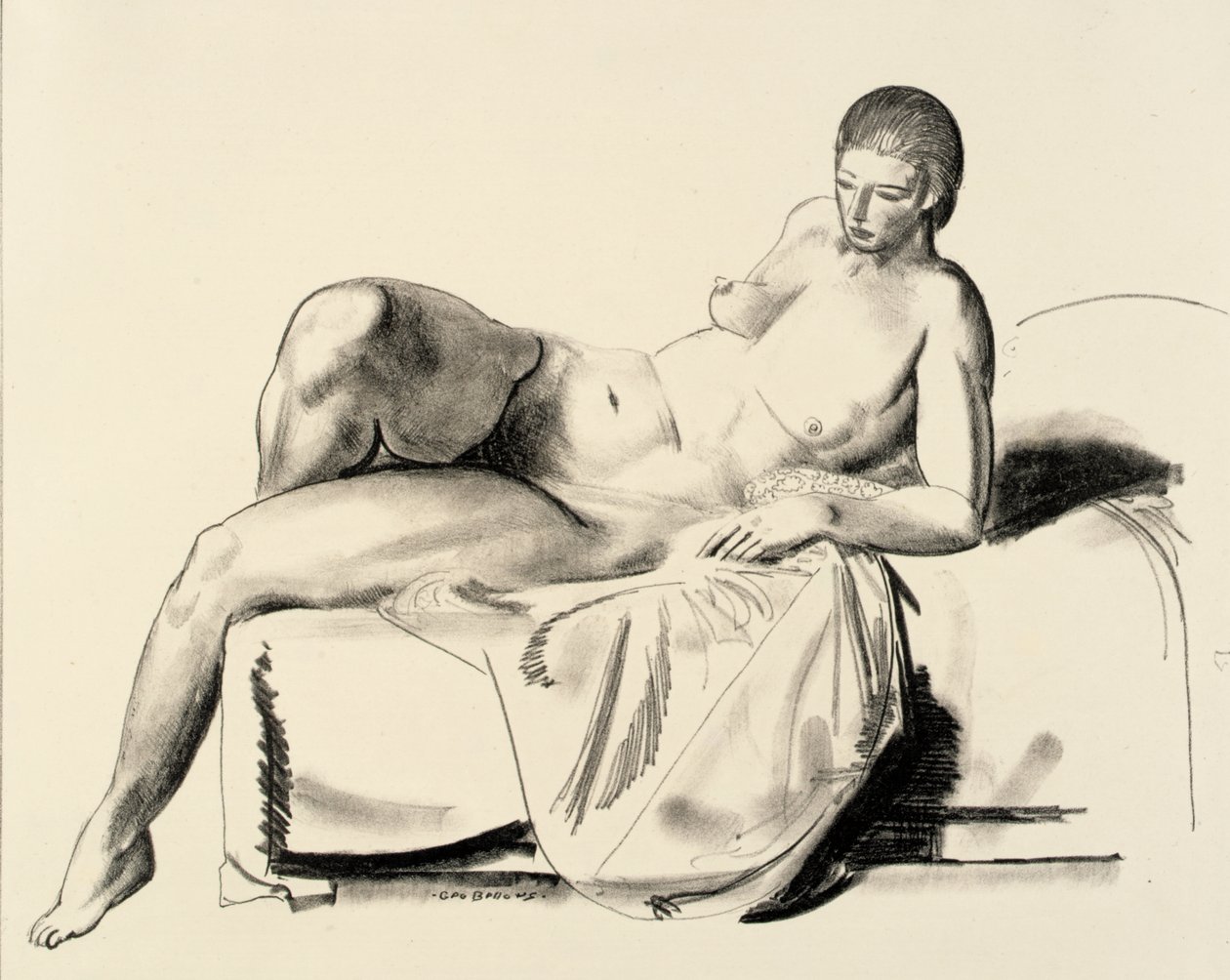 Nakenstudie, klassisk kvinna på en soffa av George Bellows