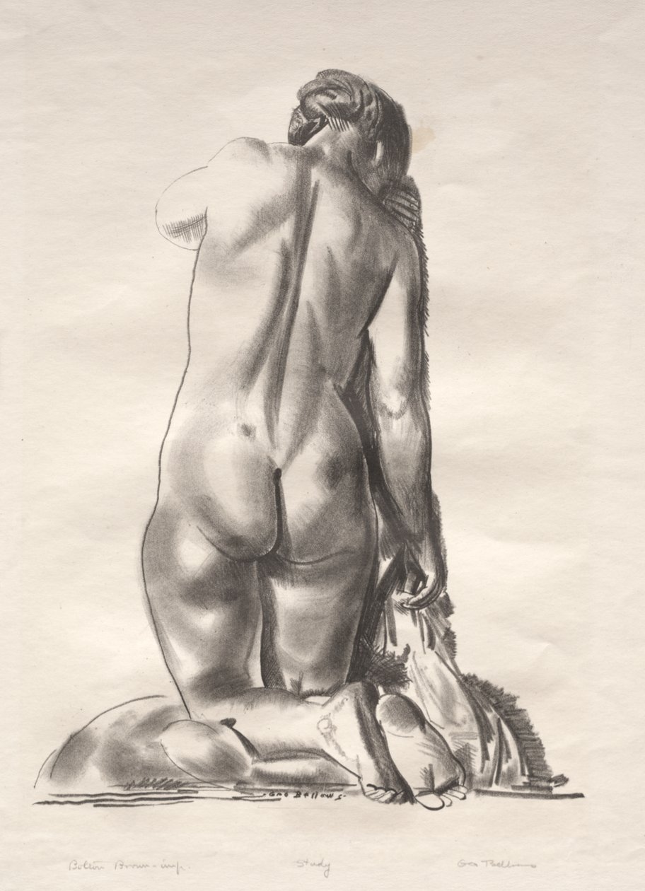Nakenstudie, kvinna knäböjande på en kudde av George Bellows