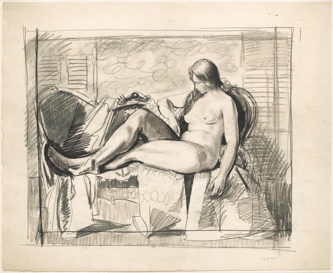 Studie till ”Naken med sexkantig lapptäcke” av George Bellows