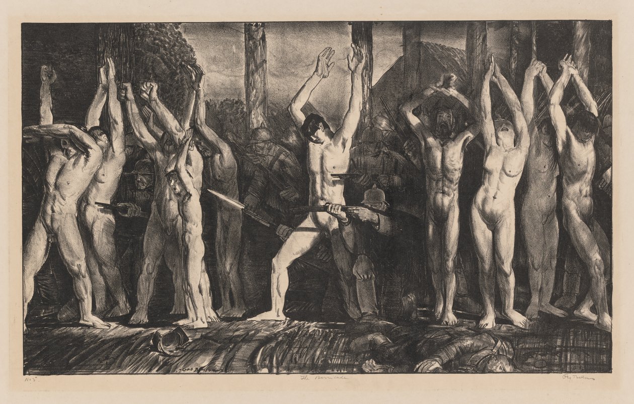 Barrikaden, den första stenen av George Bellows