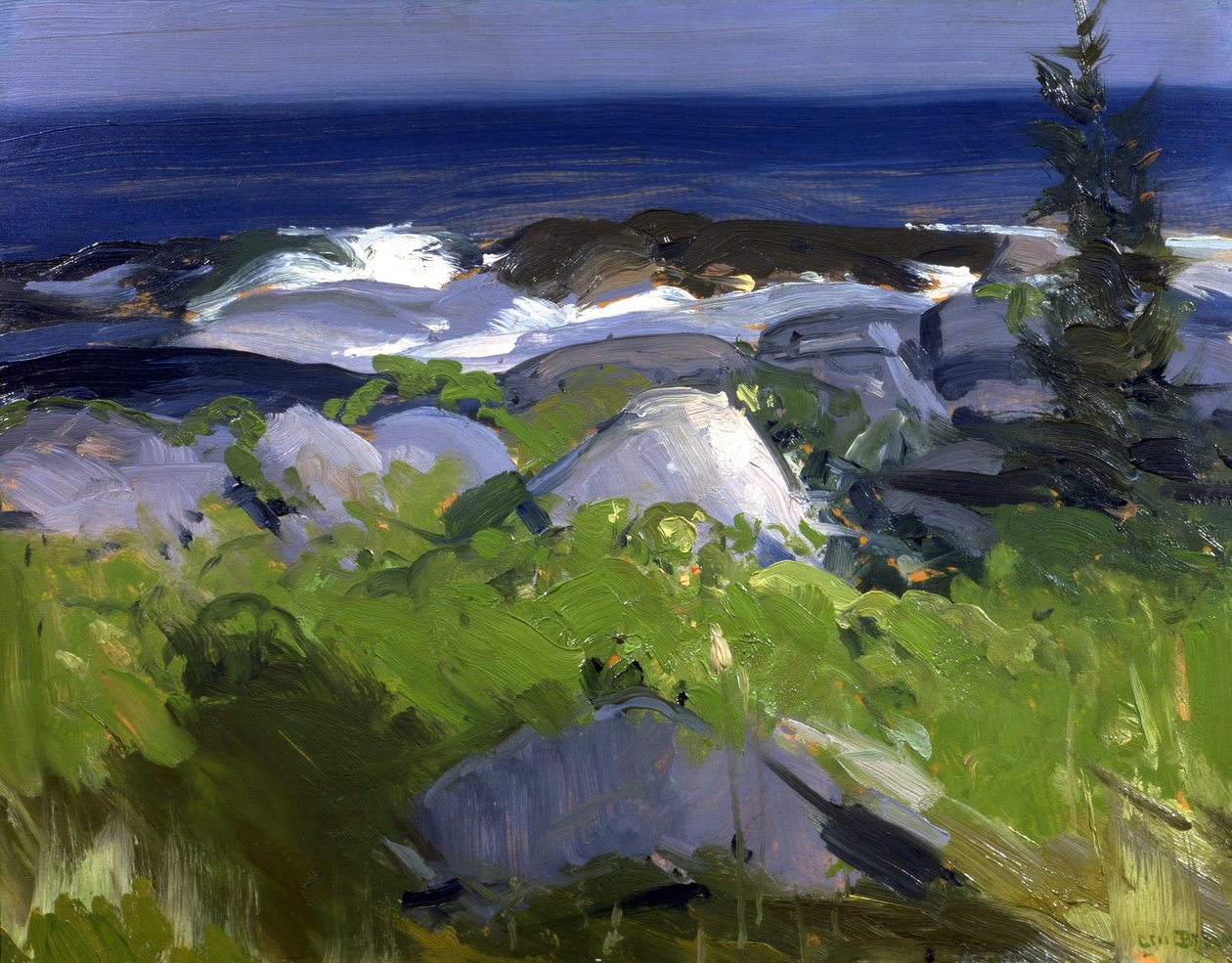 Vinklädd strand - Monhegan Island av George Bellows