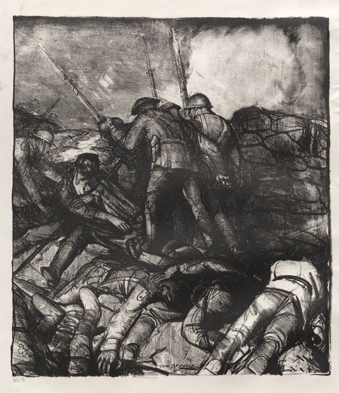 Krigsserie: Anfallet, högra detaljen, första tillståndet av George Bellows