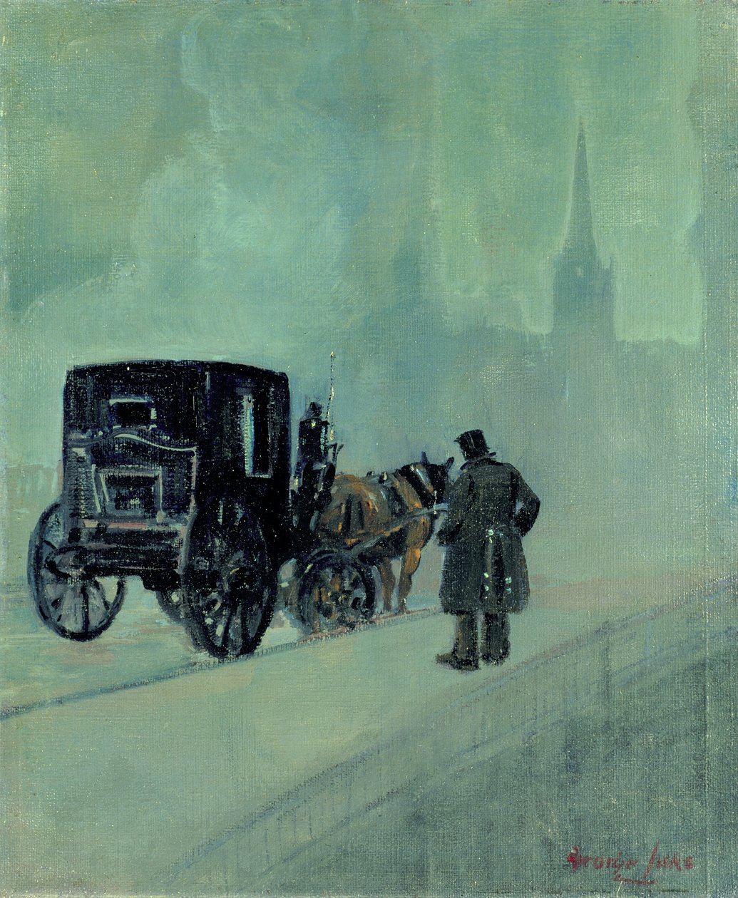 A Foggy Night (olja på duk) av George Benjamin Luks