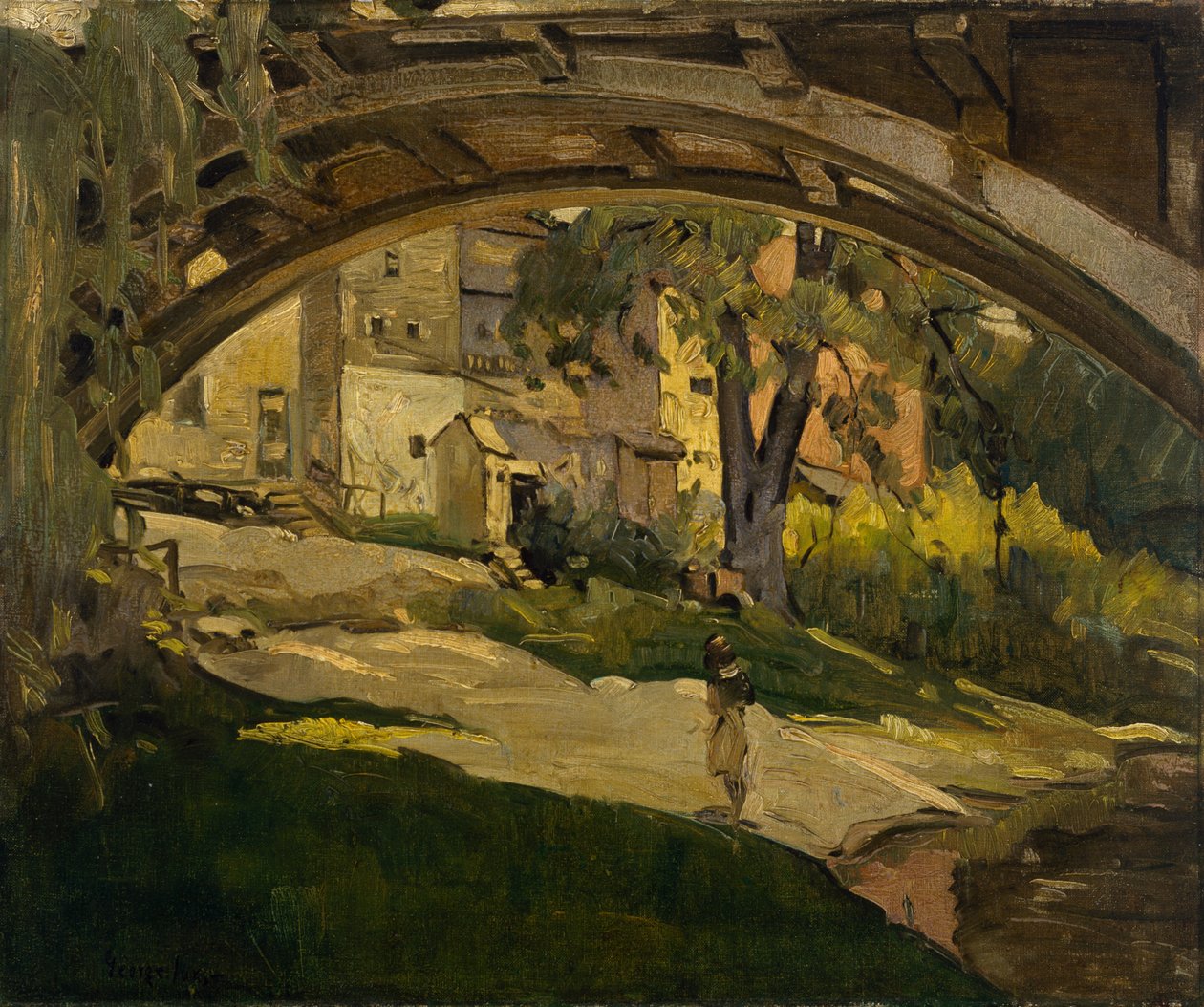 Girl under Arched Bridge (olja på duk) av George Benjamin Luks