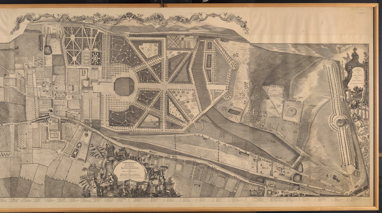 En topografisk undersökning av församlingen Kensington med planer och höjder av det kungliga palatset och trädgårdarna, Hyde Park och Knightsbridge av George Bickham