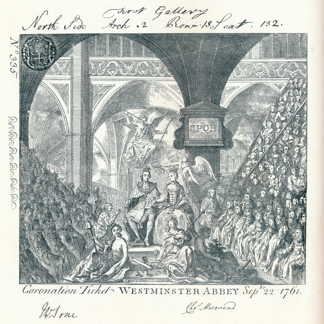 Graverad biljett till George III:s kröningsceremonin i Westminster Abbey 1761 1906 av George Bickham
