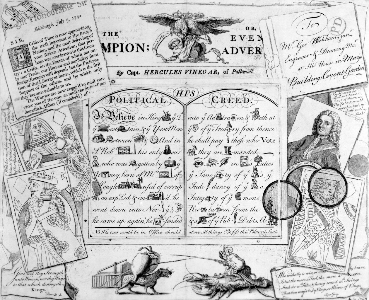 Mästaren, eller kvällsannonsören av kapten Hercules Vinegar från Pall Mall, 1744 av George Bickham