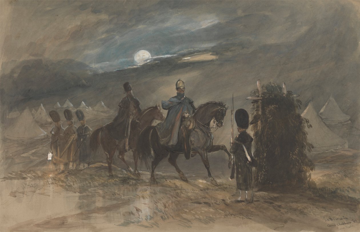 Läger vid Chobham, 1853 med officerare och vaktpost av George Bryant Campion