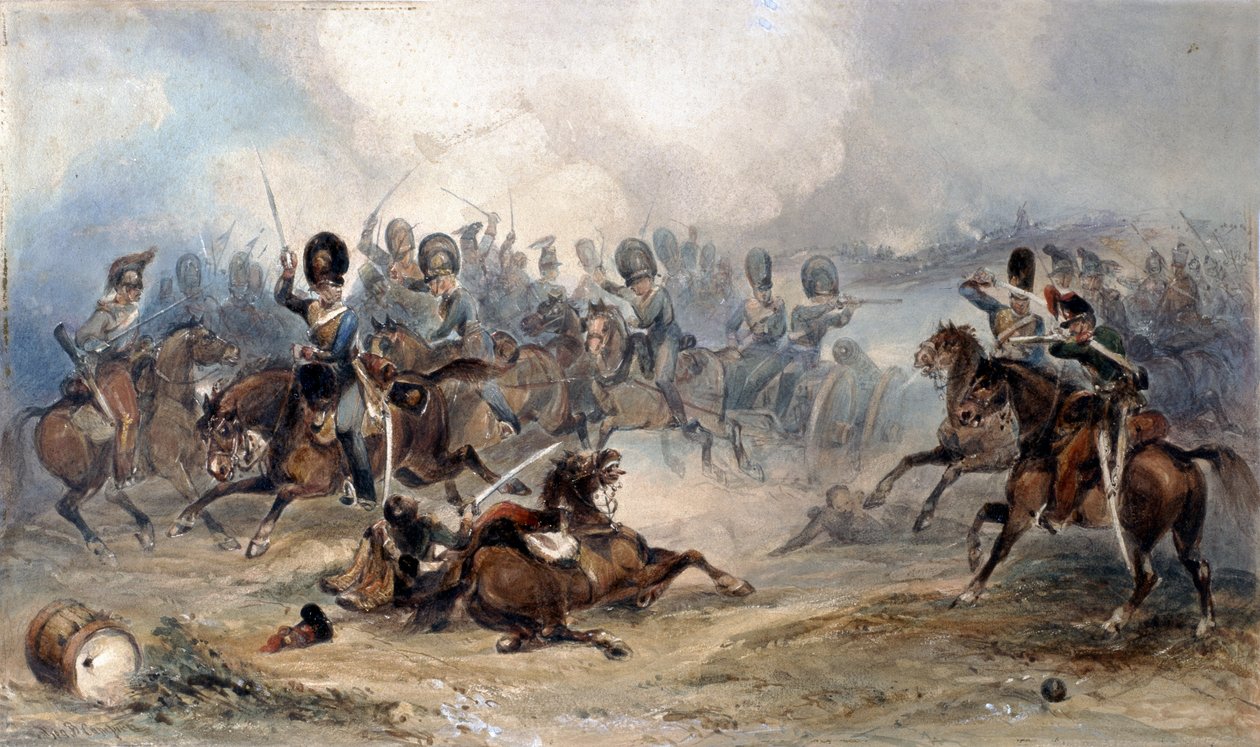 Kapten Norman Ramsay, Royal Horse Artillery, galopperar sina trupper genom den franska armén i säkerhet vid slaget vid Fuentes de Onoro, 1811 av George Bryant Campion